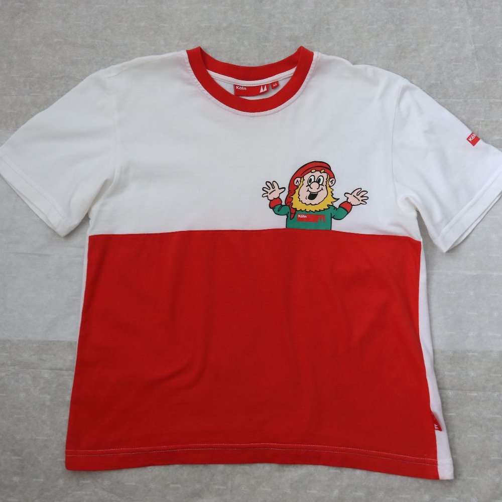 Graphic German Dwarf T Shirt L Red & White Cotton Gnome Short Sleeve